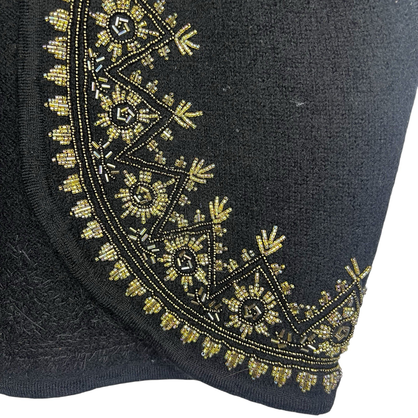 Black Wool Women Vintage Vest w/ Bronze & Silver Embroidered Beading
