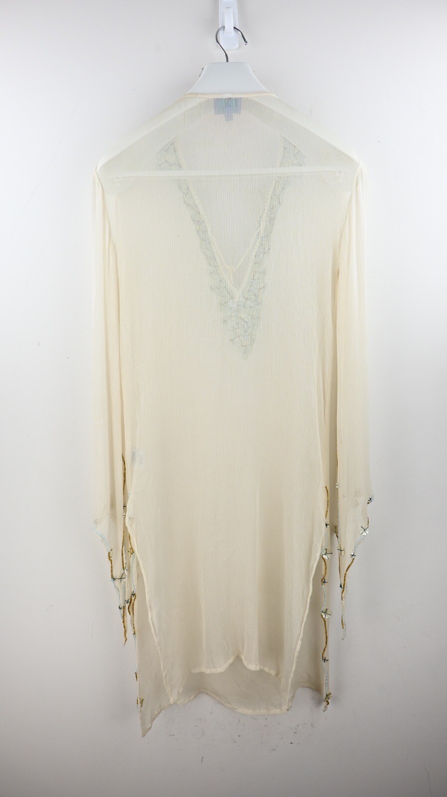 Vintage Bliss 100% silk long sleeve blouse in ecru with bead trim size M