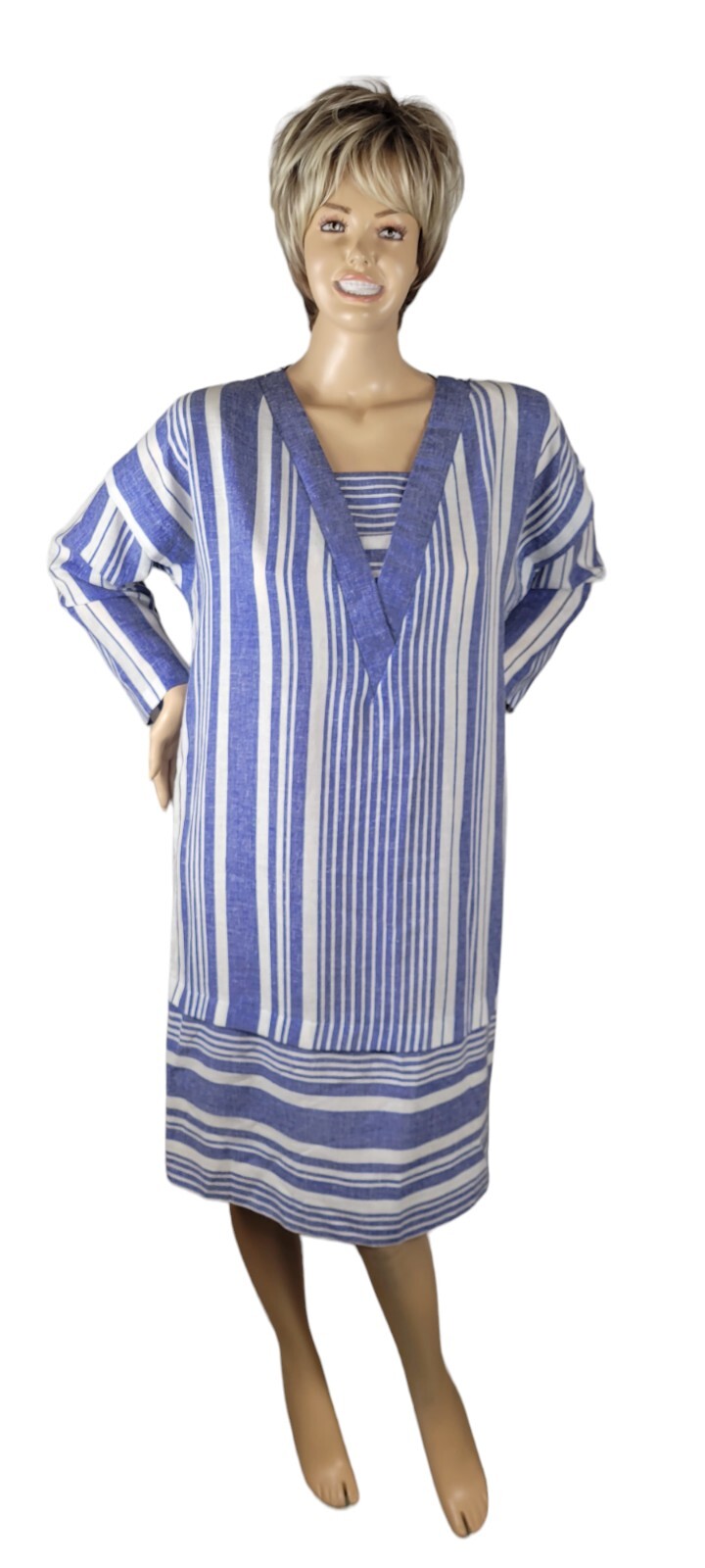 Vintage Lorac Original Div Lady Carol Linen Stripe Midi Shirt Sheath Dress Union