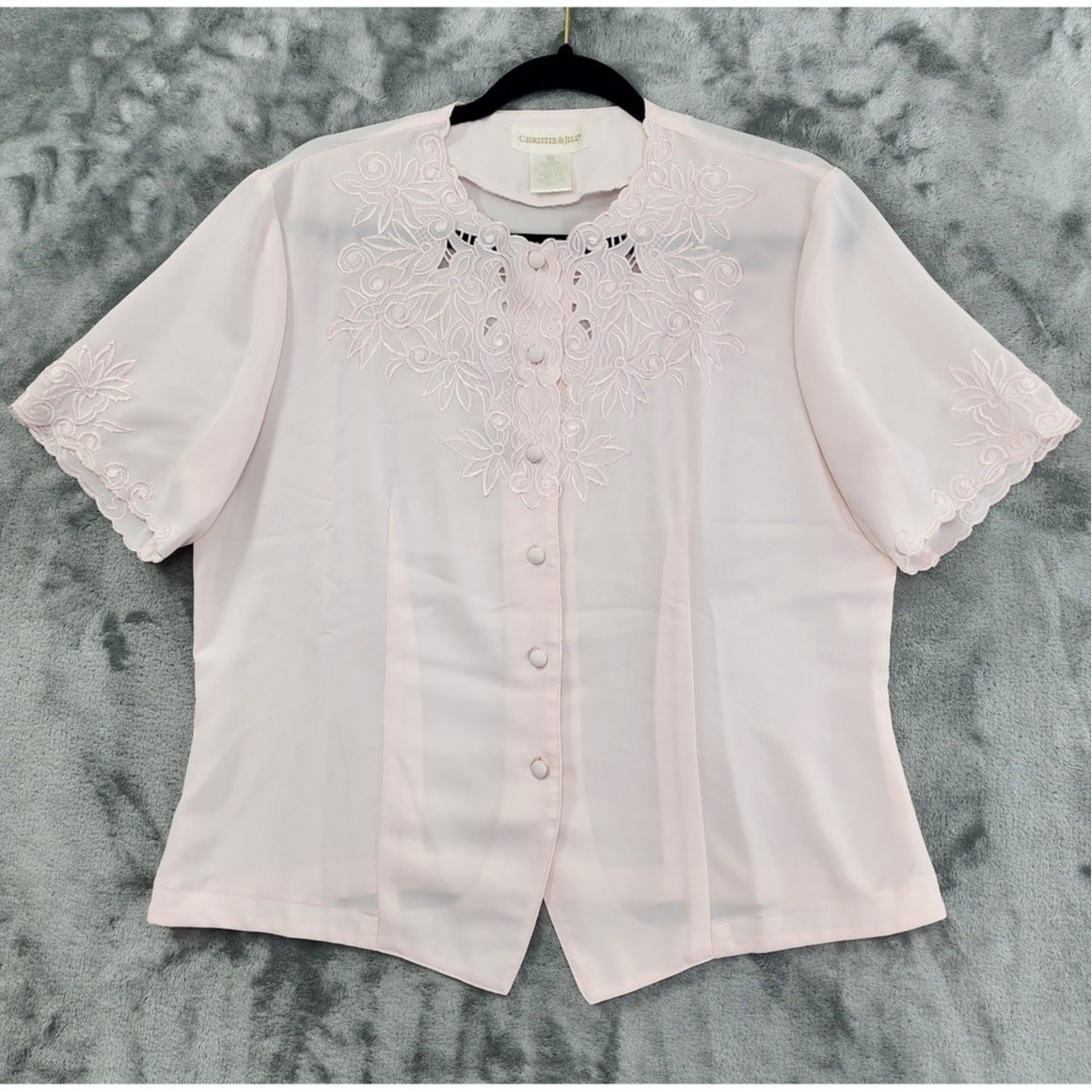Vintage Christie & Jill Top Womens M/L Pink Pastel Embroidered Floral Button Up