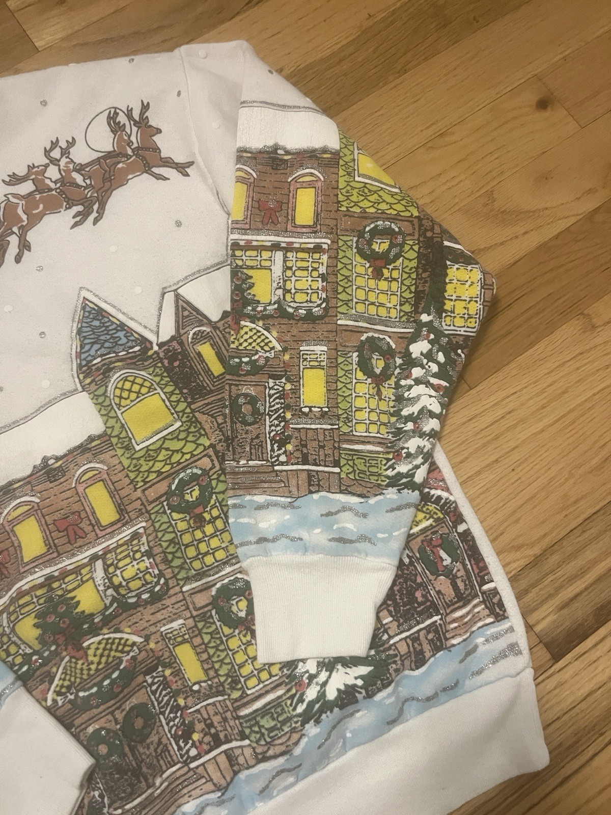 Jane Colby Vintage 1980s Christmas Crewneck Pullover Puffy Paint Holiday Cottage