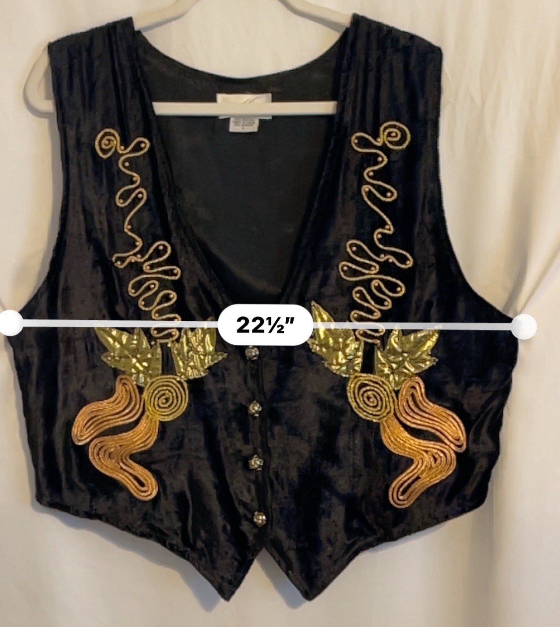The Icing Vintage Vest Rayon Velvet Look Embroidered Black Copper Gold Women’s L