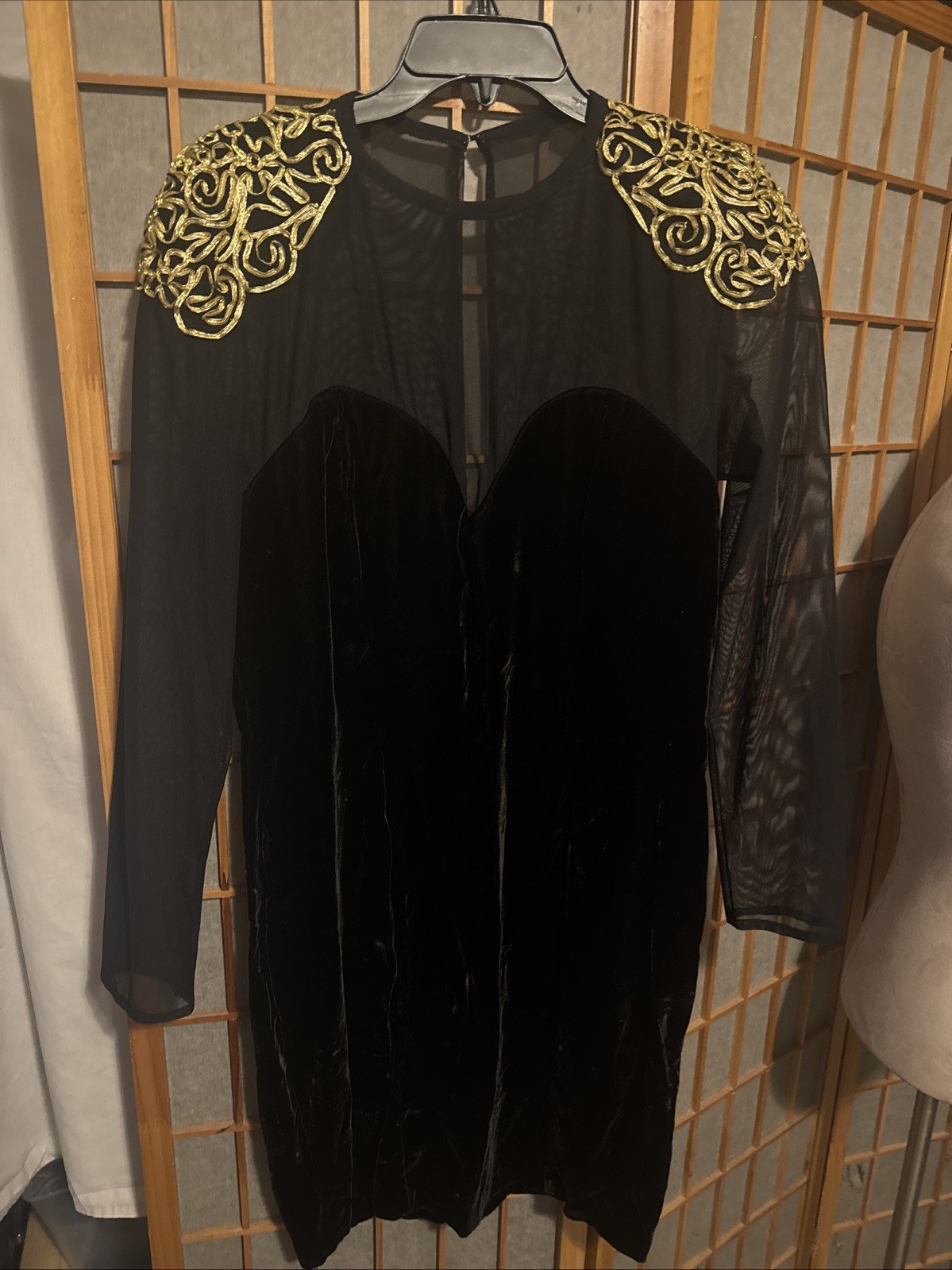 VTG 80’s Susan Roselli for Vijack Sheer Sleeve Velvet Dress Gold Ribbon Size 14