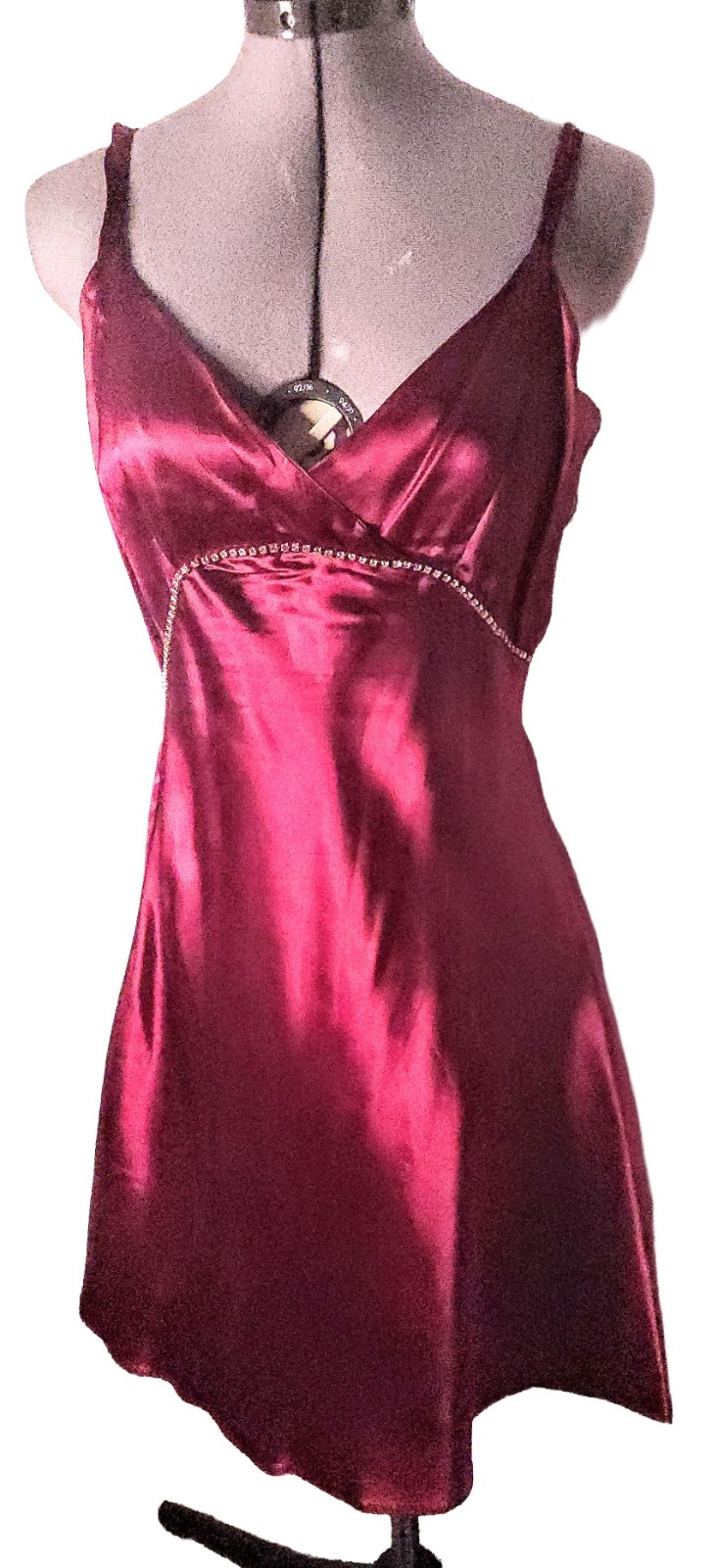 Vintage Burgundy Satin Slip Dress Rhinestone Embelishments
