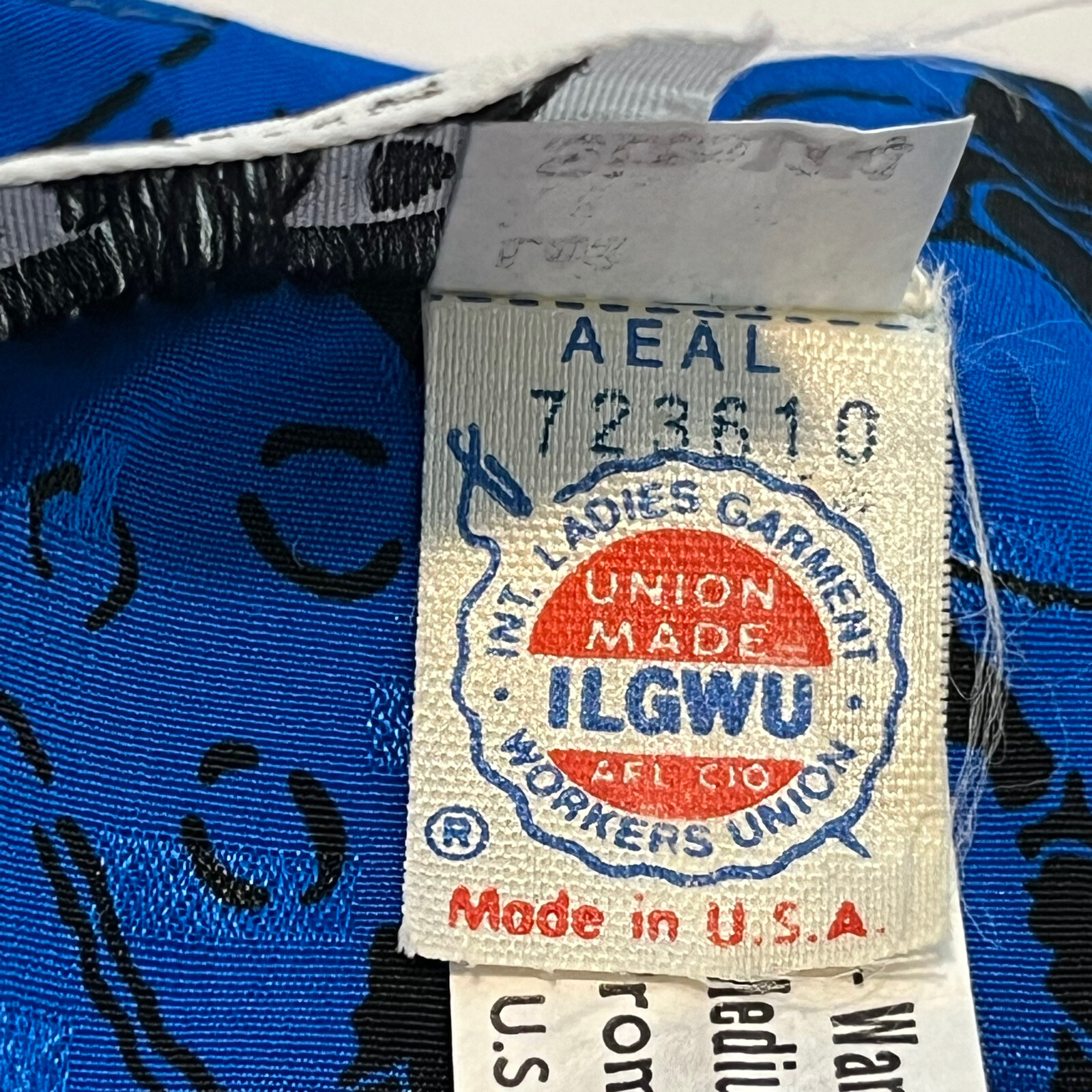 80s VLP Petites Blue Abstract Secretary Dress Elastic Waist Union Tag Vintage 14