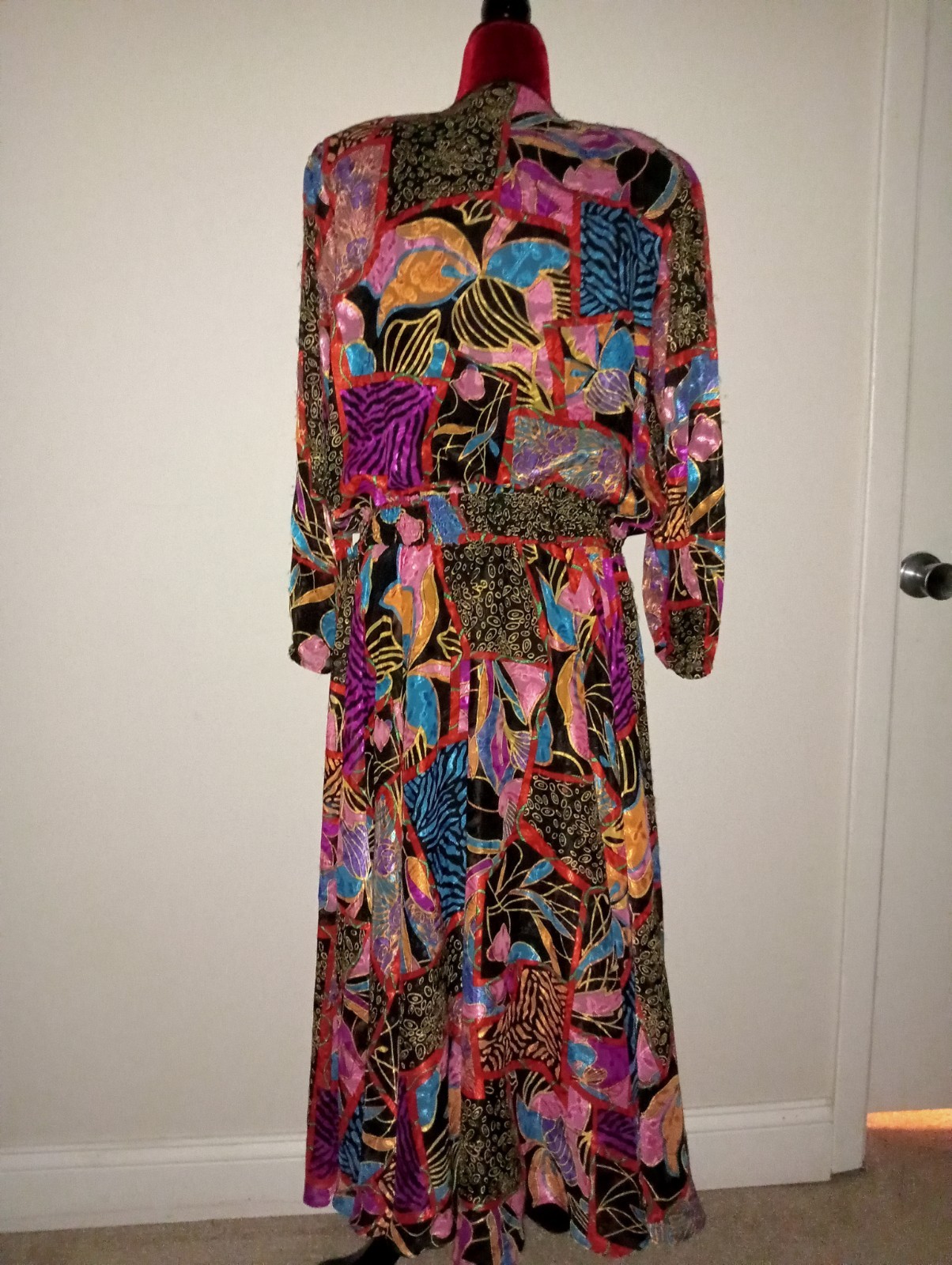 Vintage Diane Freis Georgette Maxi Dress purple turquoise black vibrant Boho