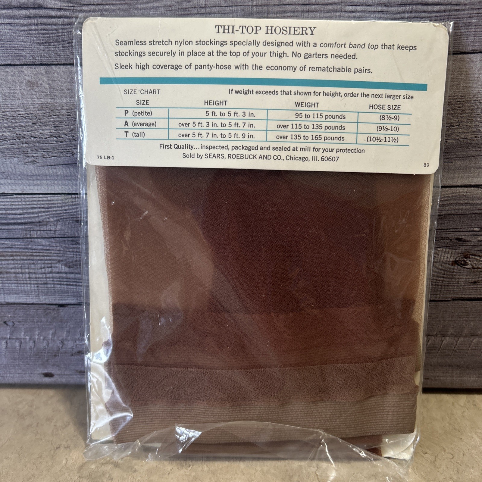 Vtg Sears Thi-Top Hosiery Seemless All Stretch Nylon Mocha Size Tall (10.5-11.5)