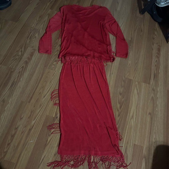 VTG Women’s 80’s Fashique Red Fringe Skirt Set Retro Made in USA Flapper Retro