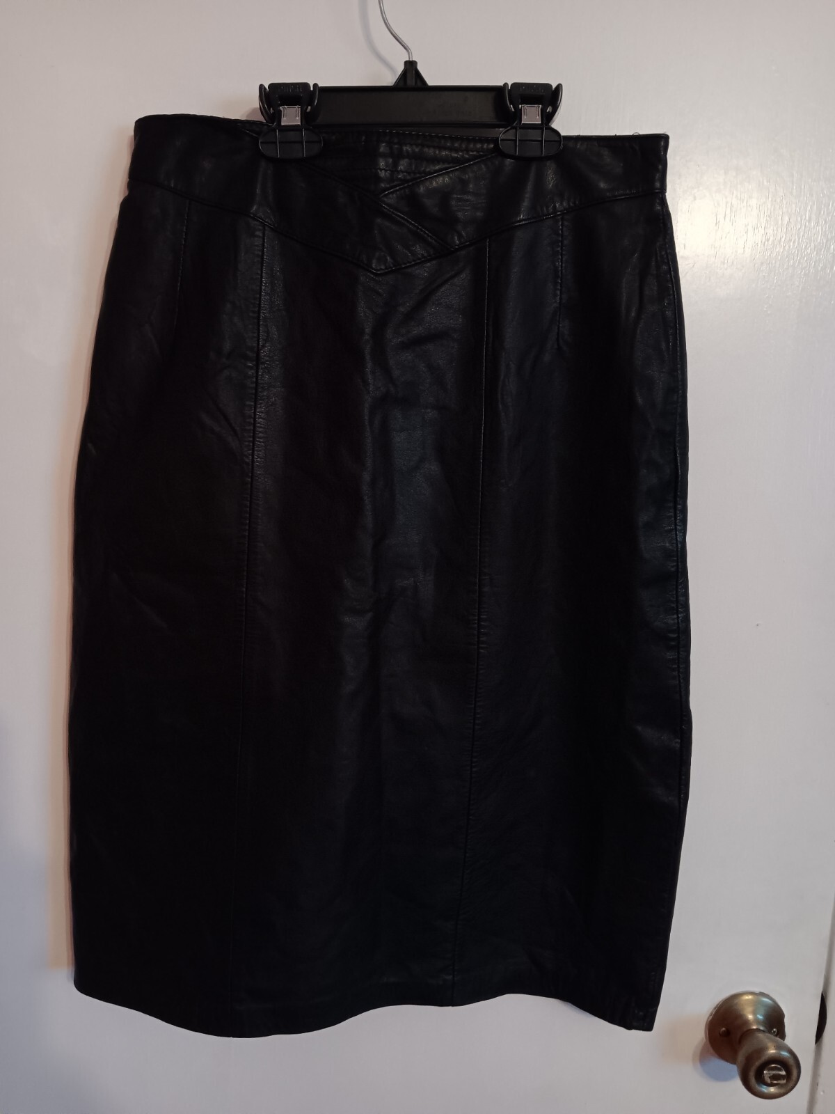 Vintage Jacqueline Ferrar Black Leather Pencil Skirt Lined Knee Length Women’s
