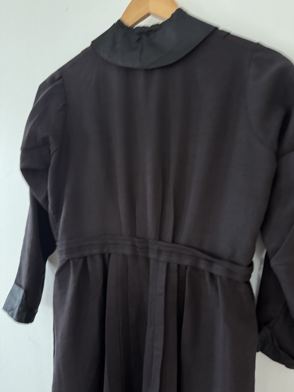 Antique Victorian Wool Crepe Full Length Winter Wrapper Dress/Duster Mourning M