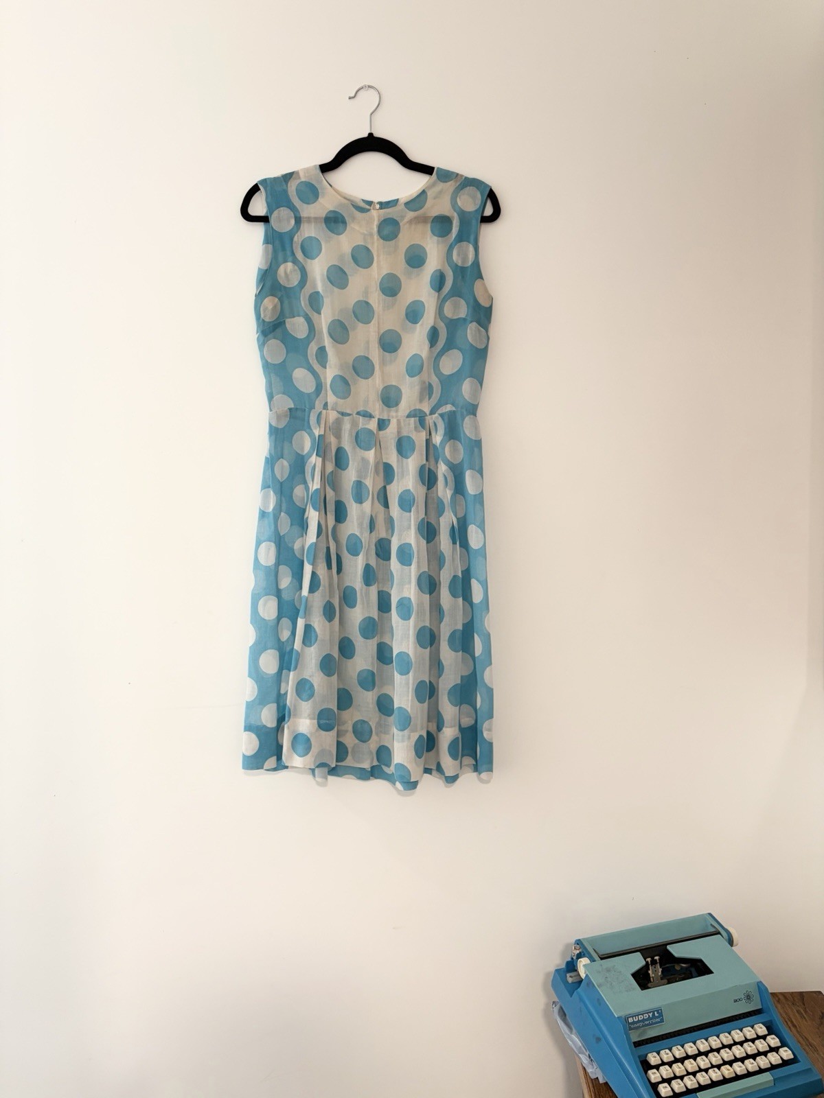 Vintage Polka Dot Dress 60s 50s Pinup Rockabilly 28″ 29″ Blue White Small Medium