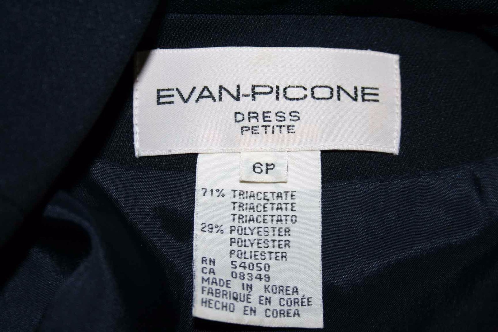 6 Petite Evan Picone Dress Vtg Sz S Deep Navy Blue Toggle Buttons Long Sleeve