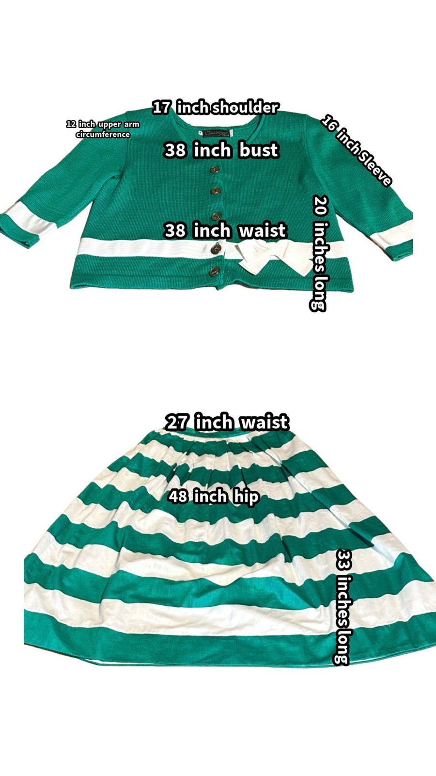 WOMEN’S VINTAGE CIRCA 1980’S CULLINANE GREEN SKIRT AND SWEATER SET SZ 10/M