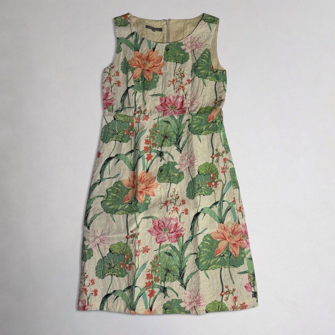 Vintage 80s Laura Ashley Botanical Floral Dress Cottagecore Modern ML Pit to Pit