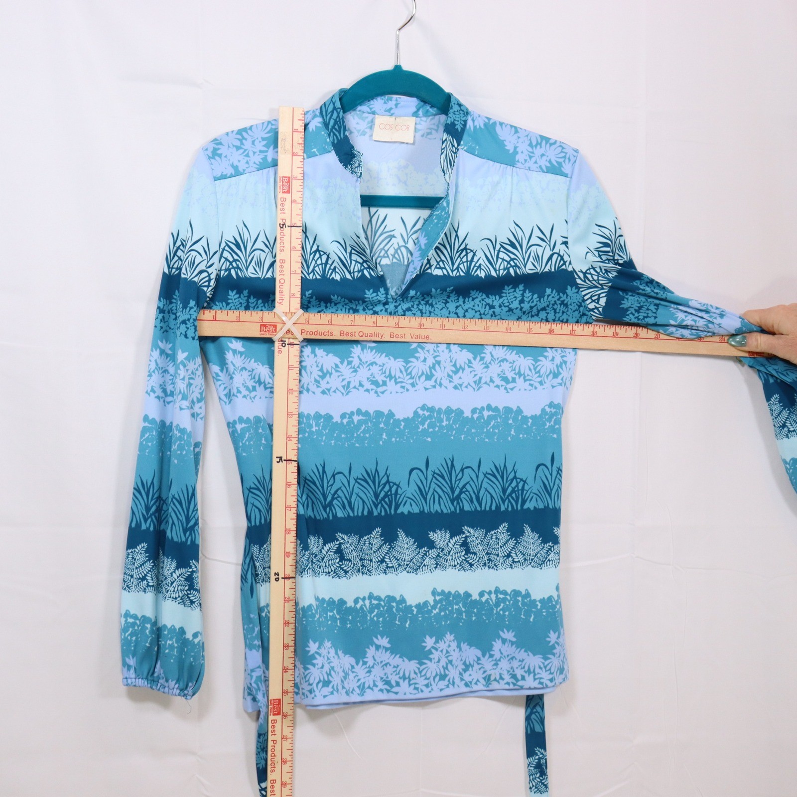 Cos Cob Blouse S Blue Womens Floral Tie Waist Vintage Tunic