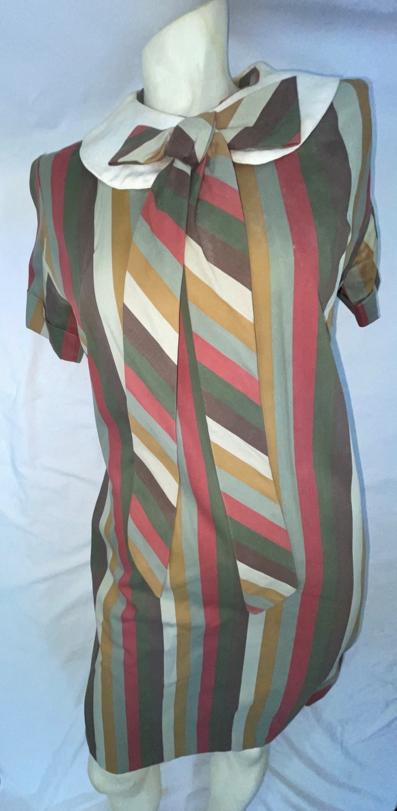 VTG 60S 70S WOMENS S BOLD STRIPE BABY DOLL RETRO MOD DISCO DRESS
