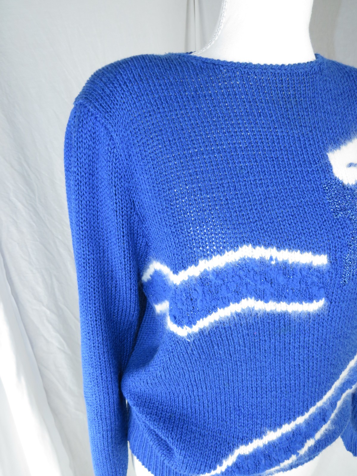 Authentic Vintage Clarissa Bellini Angora‑Blend Blue Knit Sweater w/White Floral