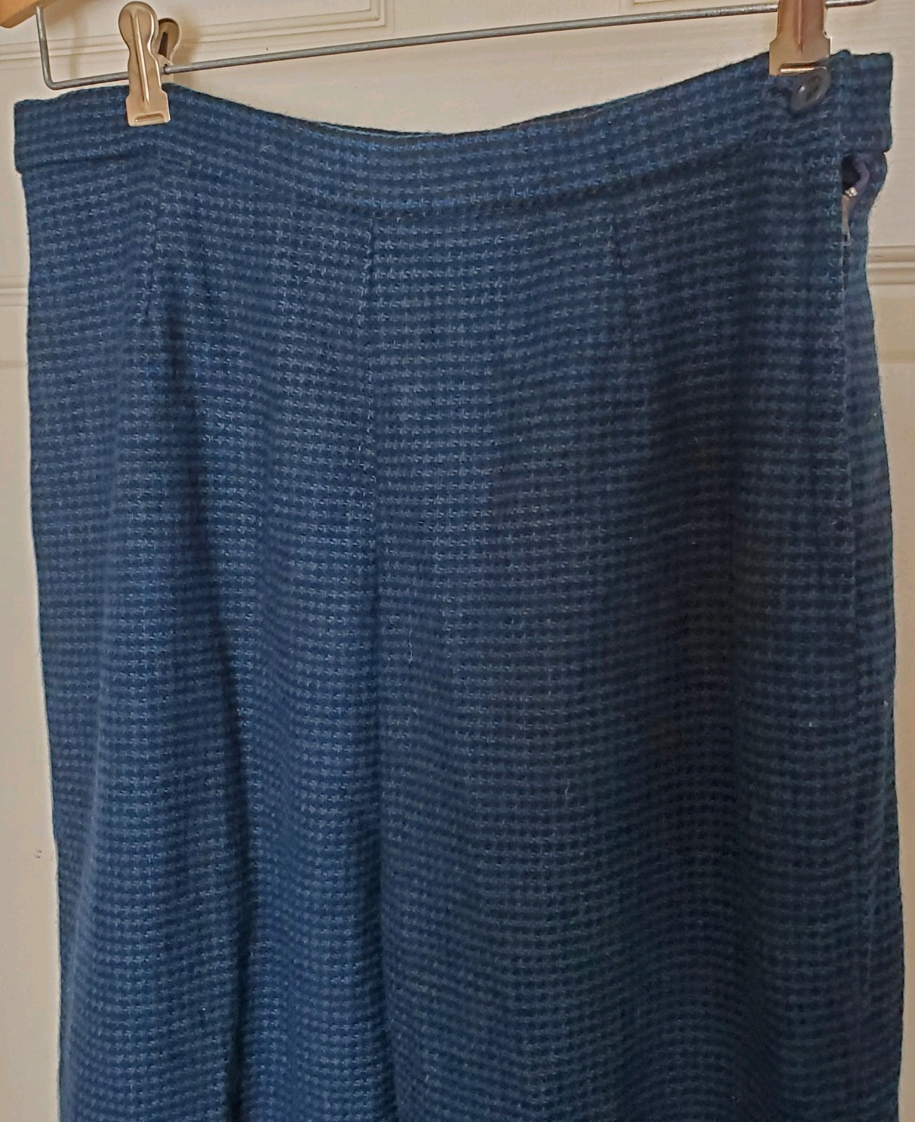 Vintage 50s Black Blue Wool Hounds Tooth Check Pant Suit B44 Waist 30 ***