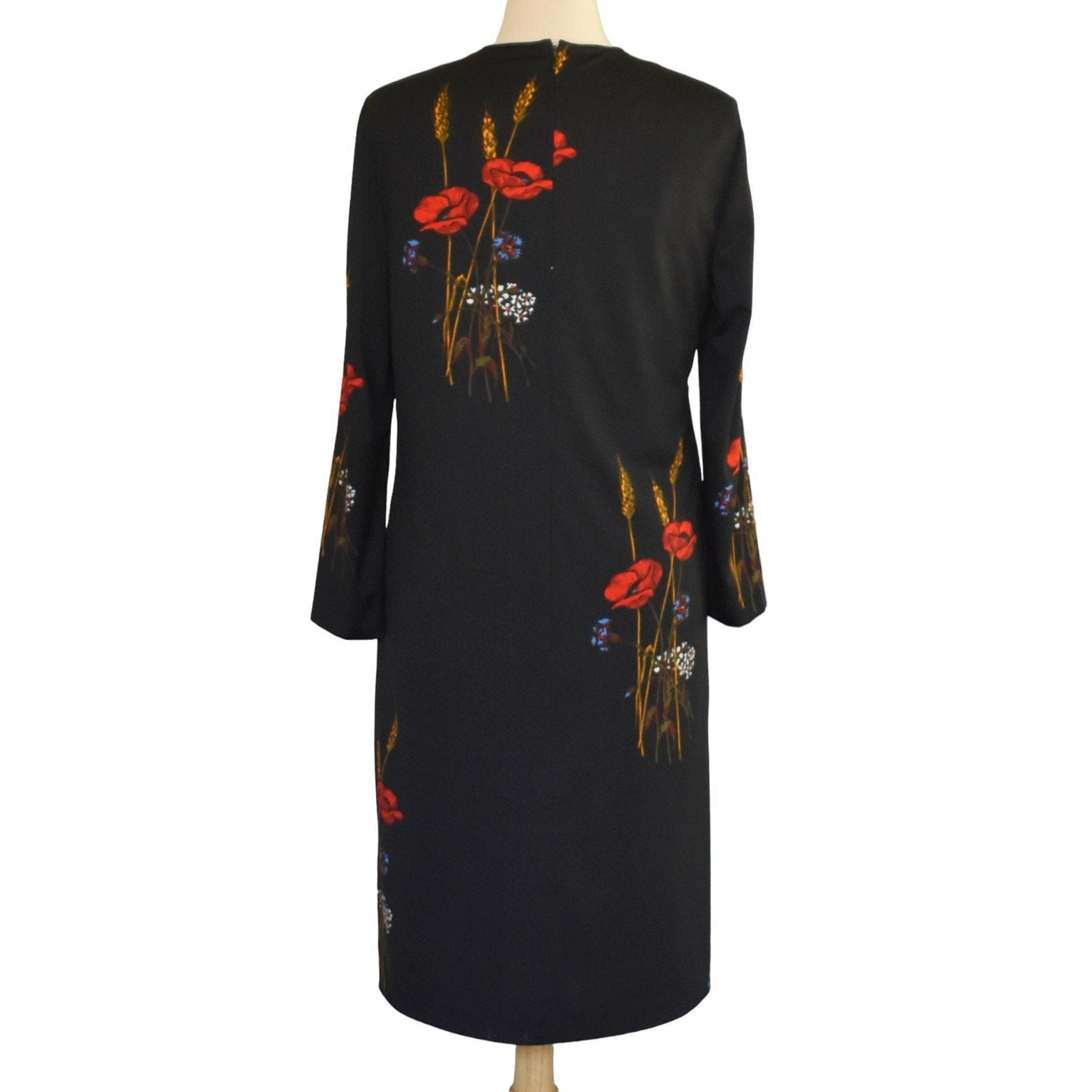 Vintage 60s Adele Simpson Floral Print Black Rayon Jersey Dress, Size M Medium