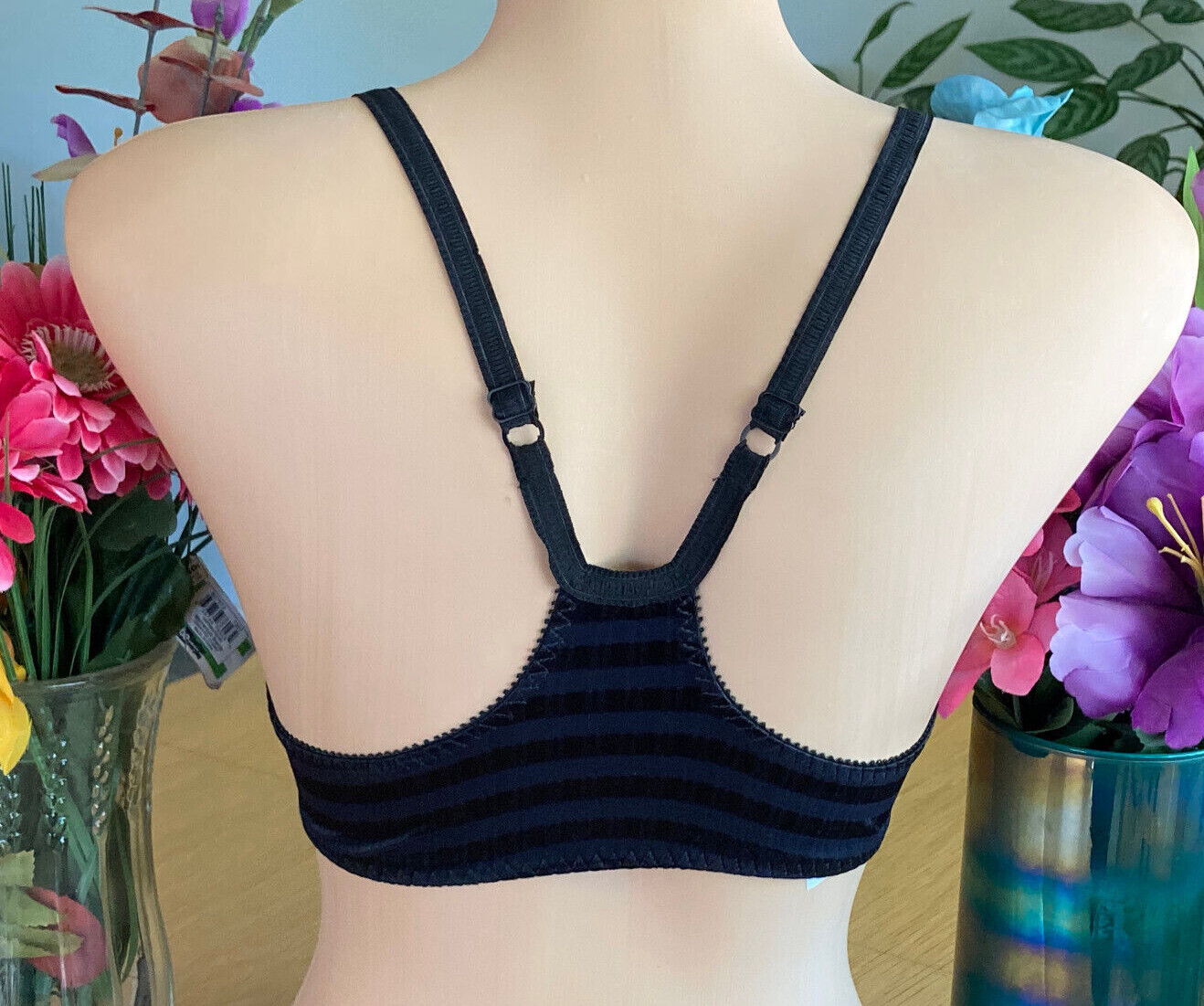 LILY of FRANCE by DOLORES 34B Black Sheer Stripes UW Bra VINTAGE #1229