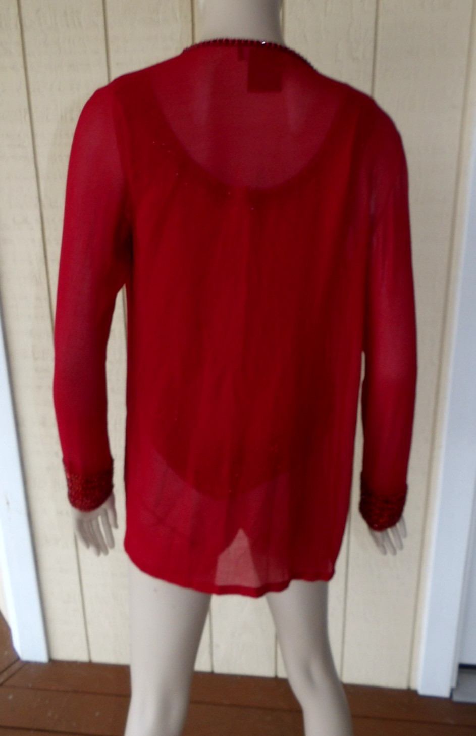 JKARA New York 8 M Cardigan Topper Jacket Tank Top Red Sheer Beaded Vtg 90s Retr