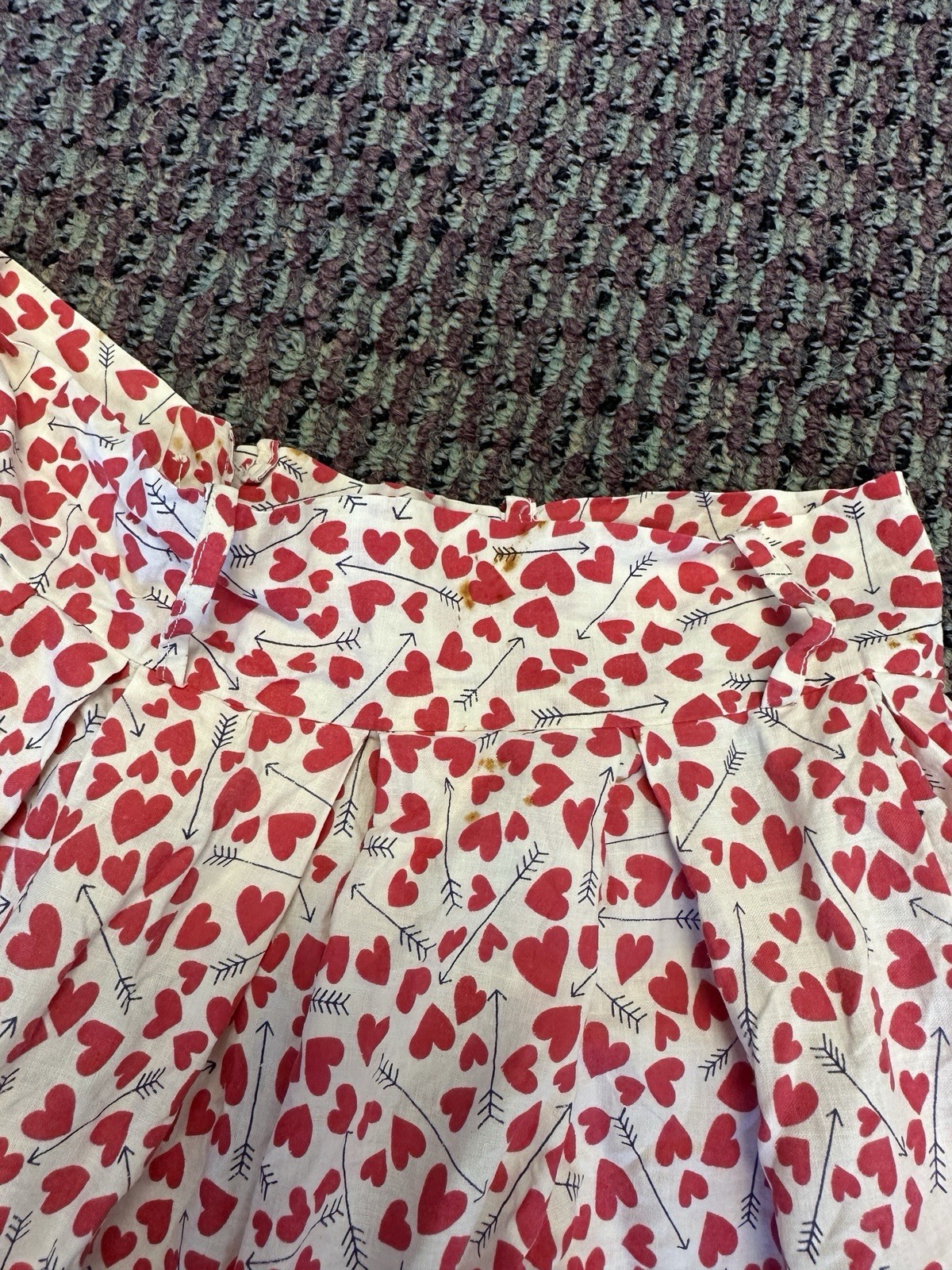 Vintage 40s 50s Novelty Print Circle Skirt Hearts Valentine’s Day Red White XXS