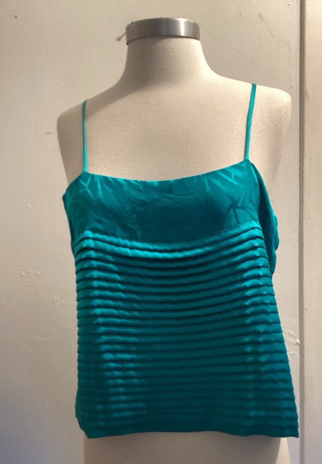 vintage 70’s aqua silk pleated camisole tank disco top sz M 36 bust