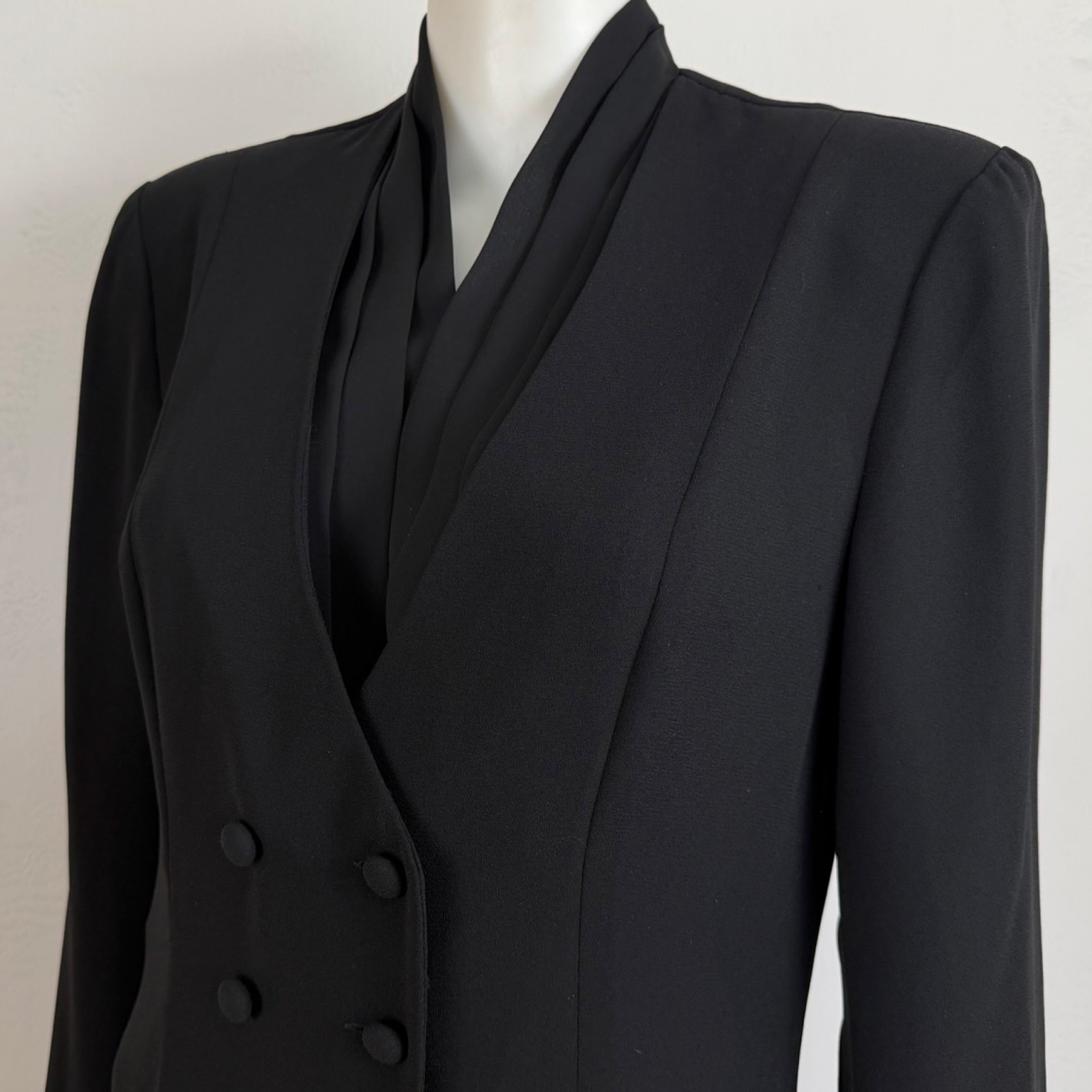 Vintage Double-Breasted Blazer Dress Size Medium 80s Black Sheer Crepe DW3 Saks
