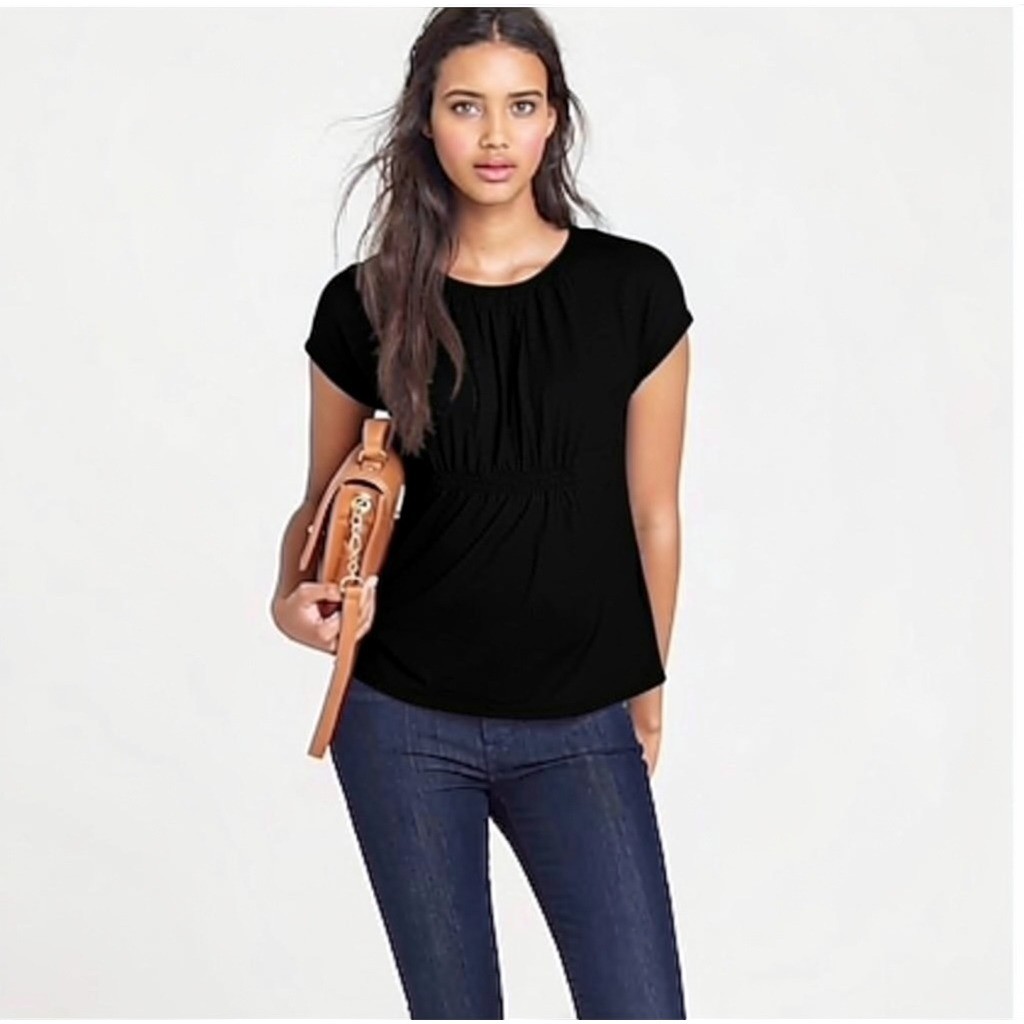 Vintage Y2K J.Crew Top XS Extra Small Black Smocked Cap Sleeve Scoop Keyhole