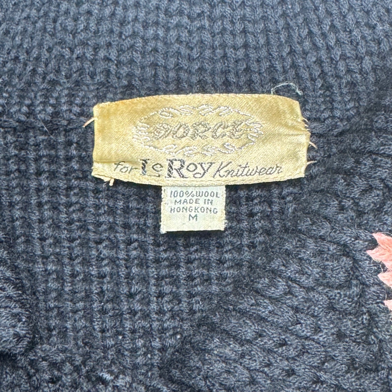 Vintage Dorce for Le Roy Knitwear Black 100% Wool Embroidered Cardigan Sweater M
