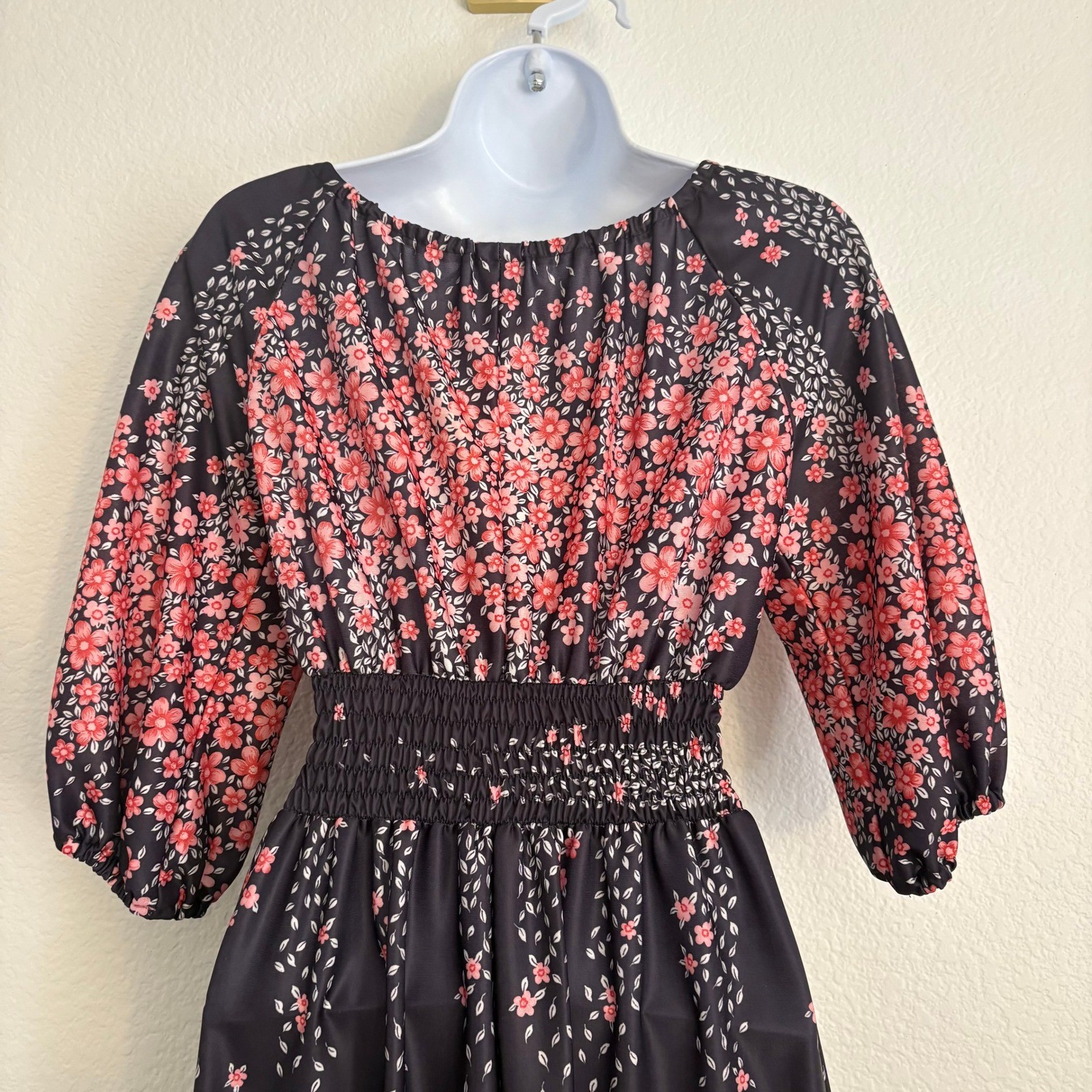 Ja Na of Hawaii Vintage Cherry Blossom Floral Maxi Dress Medium Bohemian
