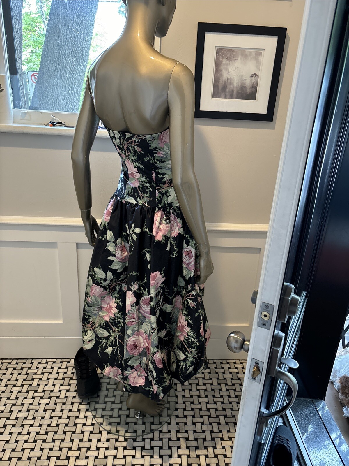NWOT S G Gilbert Black Floral Chintz Sleeveless Cocktail Gala Dress 8 NEIMAN