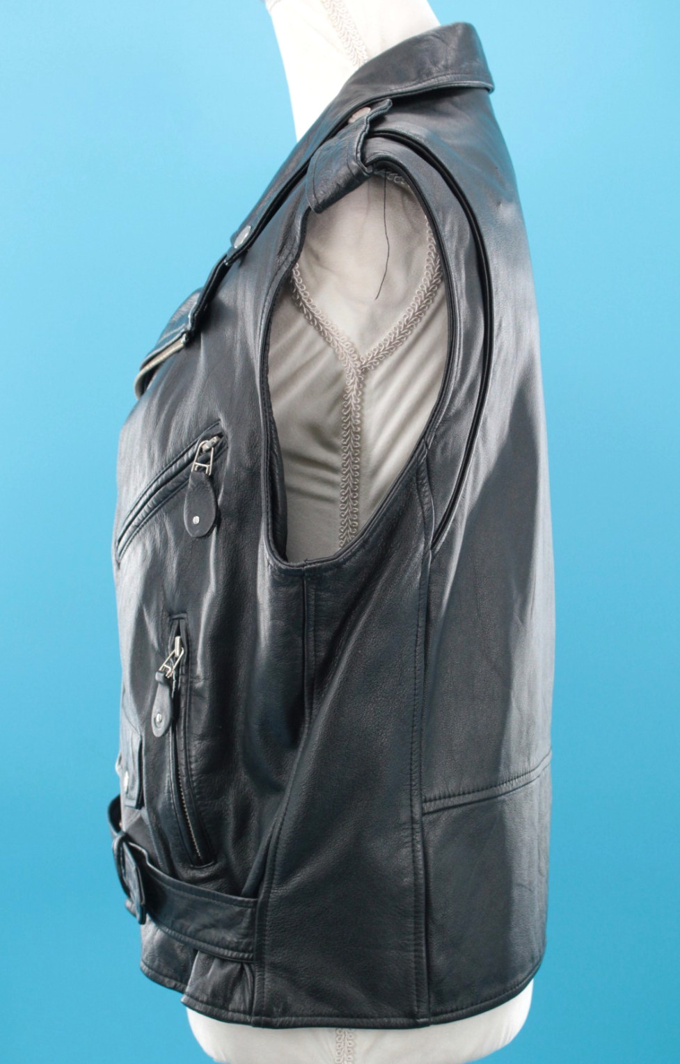VTG Women’s 90s DKNY Black Leather Biker Jacket Vest Sz M 1990s Motorcycle
