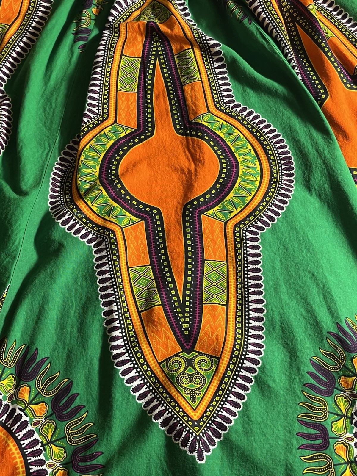 Vtg 90s Neelam Maxi Skirt Free Size Elastic Waist Green Orange Vibrant Festive