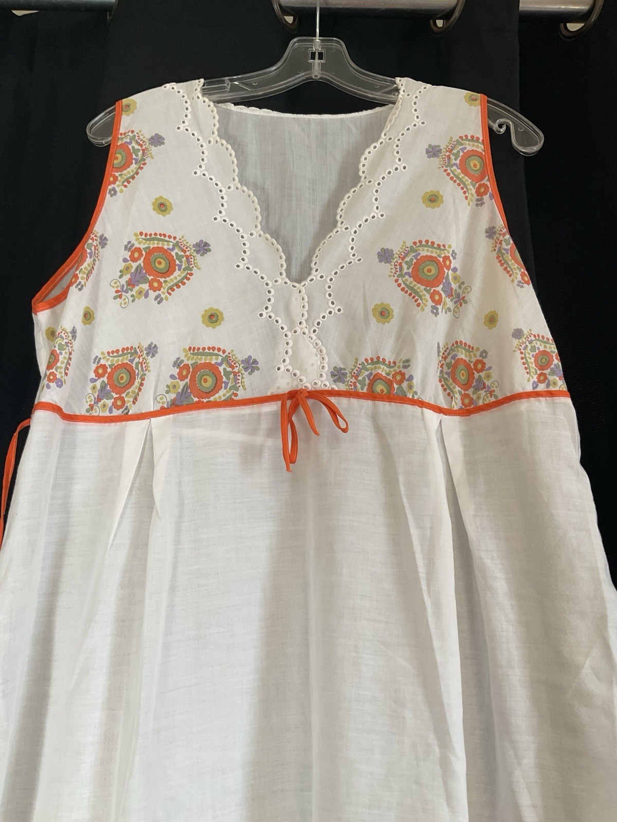 Vintage Night Gown / Dress Cotton With Flowers Tie In The Back Circa 1970’s Boho
