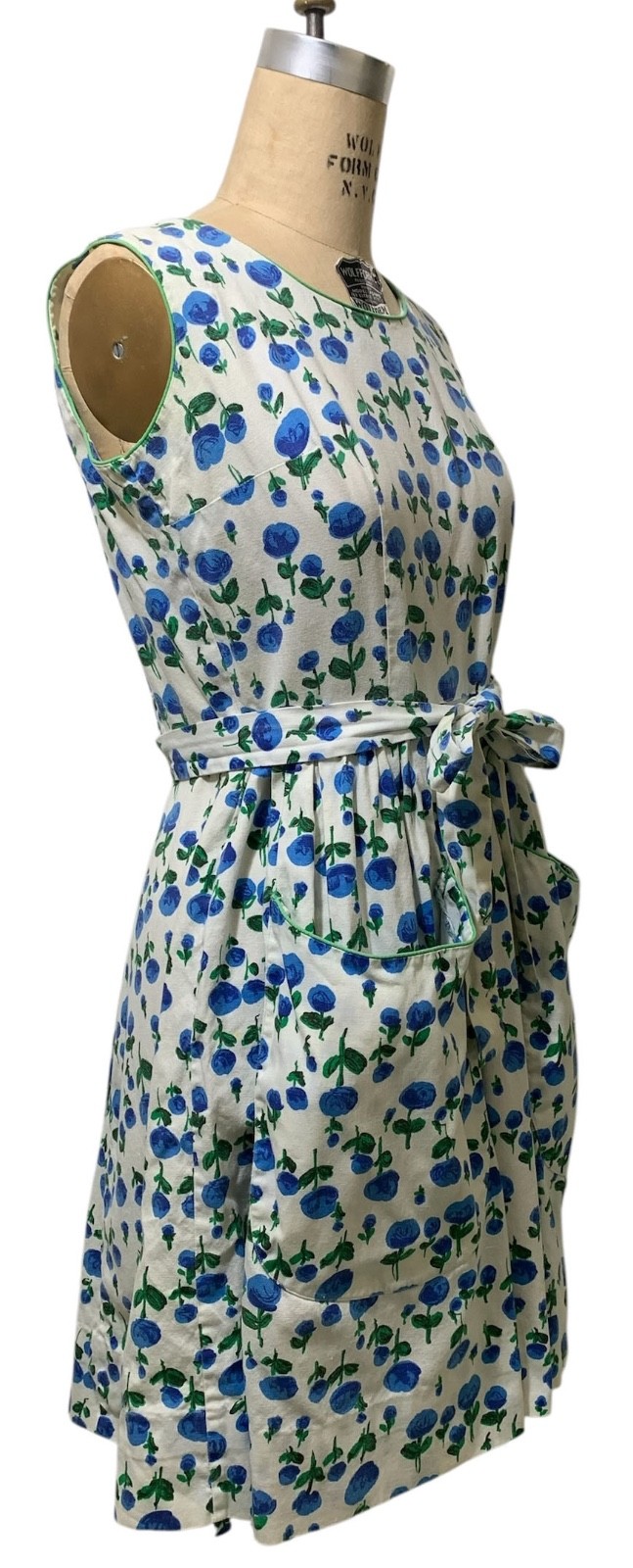 SWIRL Vintage 60s Women’s Cotton Rose Print Dress Tie Waist Pockets – Sz M
