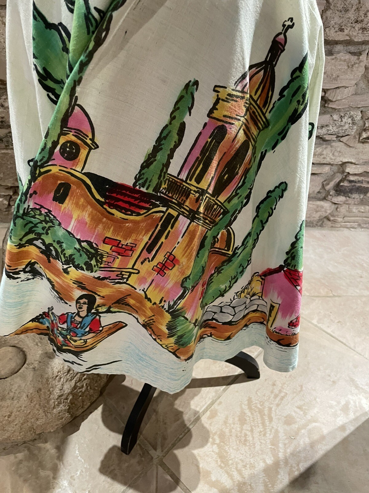 1950s Xochimilco Mexican Painted Circle Skirt Size S