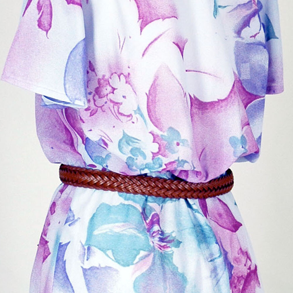 Vintage 1970s Dress Pink & Aqua Blue Spring Floral Print Midi Wrap Sundress