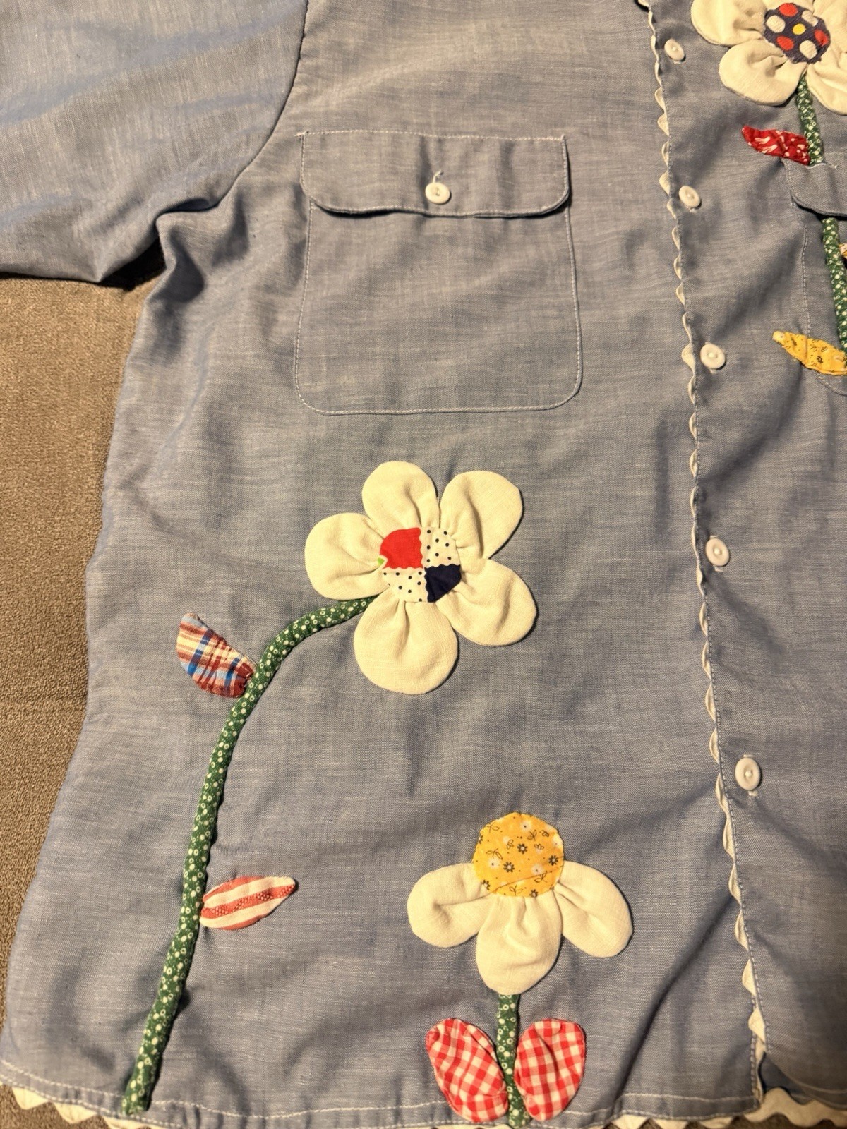 Vintage 1970’s JCPenney Big Mac Button Up Shirt Ladies Large Blue Flowers Rare