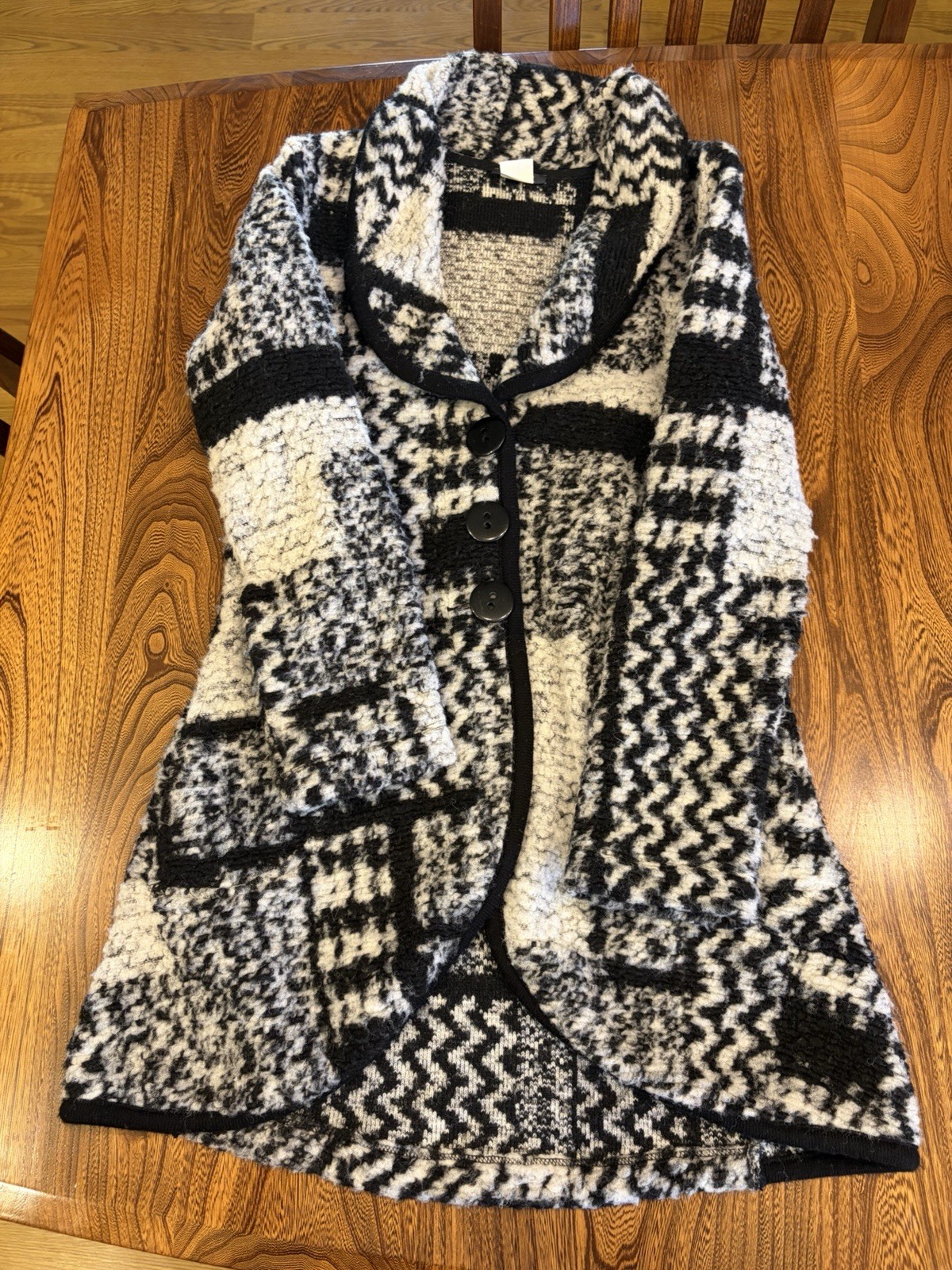 Vtg Dolcezza Gray White Black Abstract Wool Blend Jacket Sz XS
