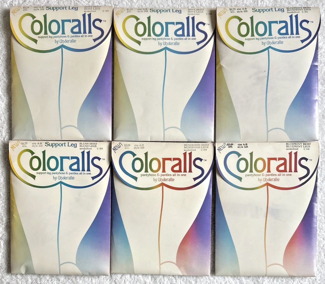 6 VTG Underalls Coloralls Pantyhose Panties All One Nylons Support Legs Size A-B