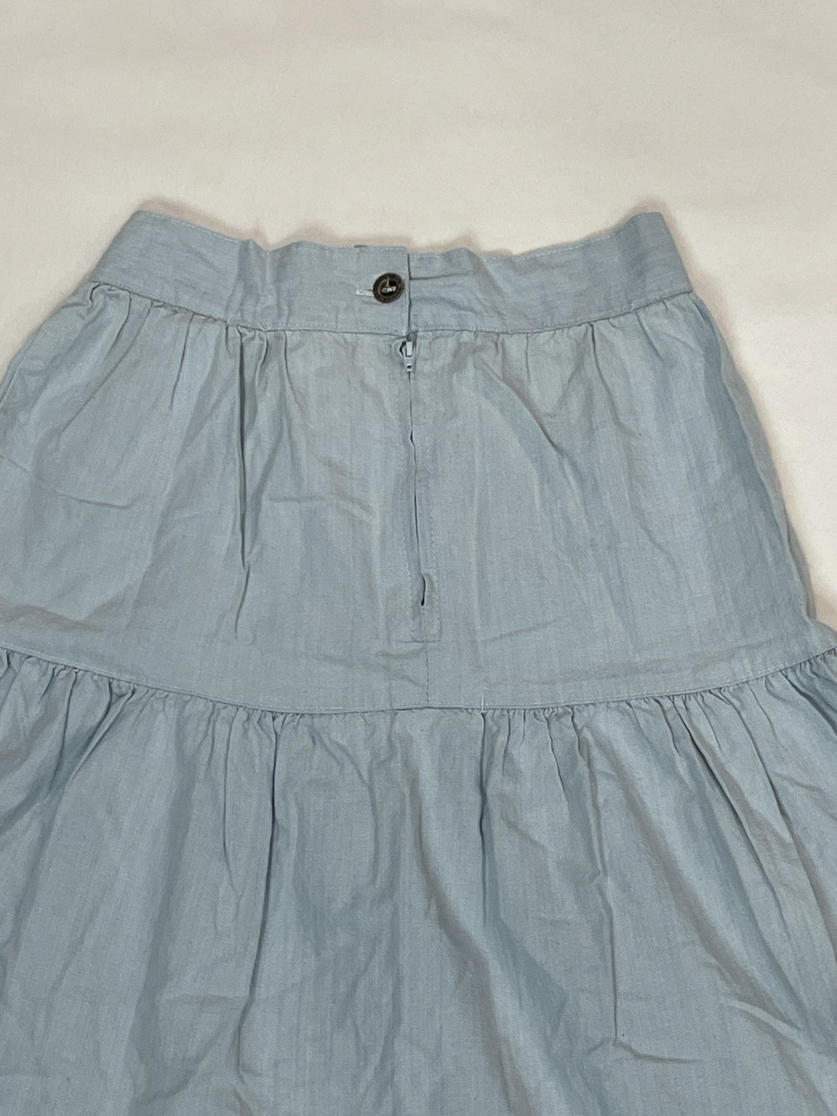 Tarazzia Vintage Midi A-line Skirt Light Denim With White Lace Whimsical
