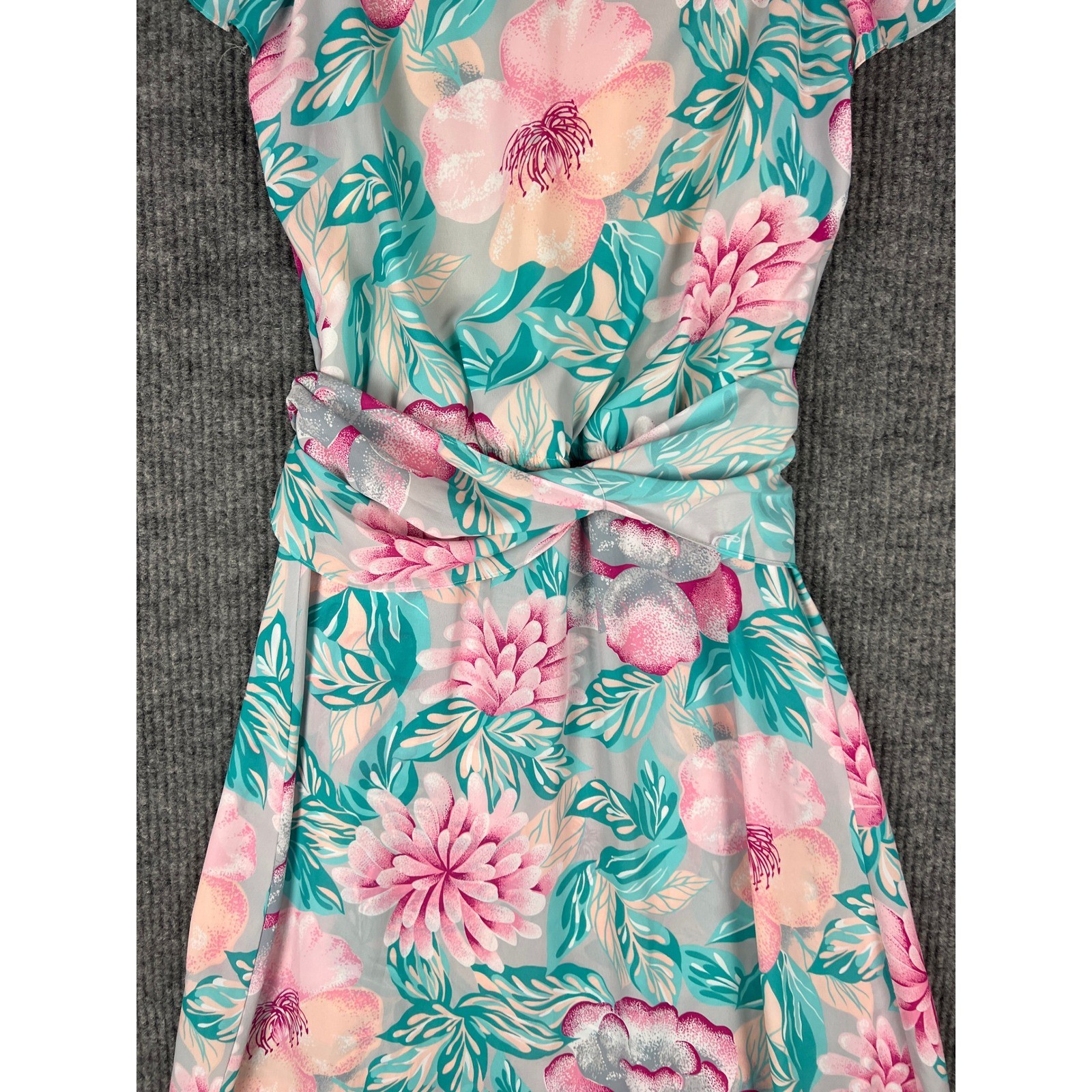 Vintage Floral Scarf Belt Midi Dress Boho Cottagecore Garden Party Pink 9/10