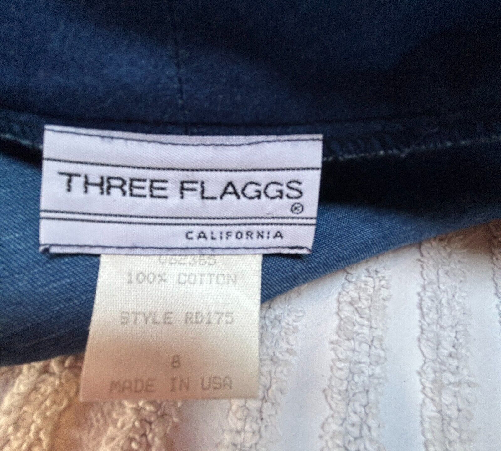 Vintage Three Flaggs California Womens Textured Denim Jacket Size 8 Metal Button