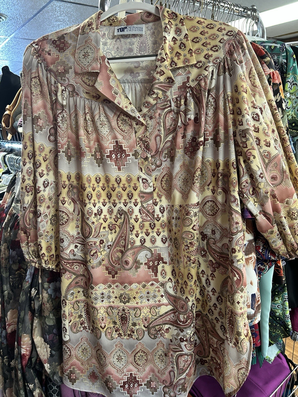 Vintage Women’s Top Notch Floral Blouse Shirt Plus Size 44/24W Smock 3/4 Sleeve