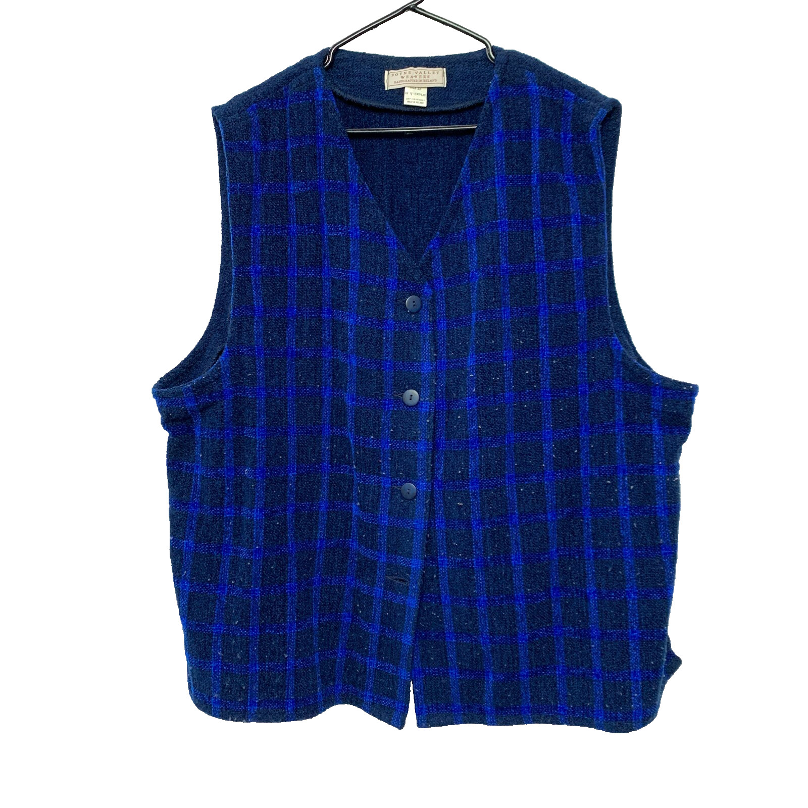 Vintage Boyne Valley Weavers Ireland Blue Plaid Acrylic Sweater Vest Womens 3X