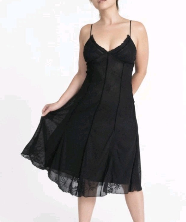 ZARA Vtg Y2K Black Mesh Embroidered Flair Gothic Vampire Midi Dress! M