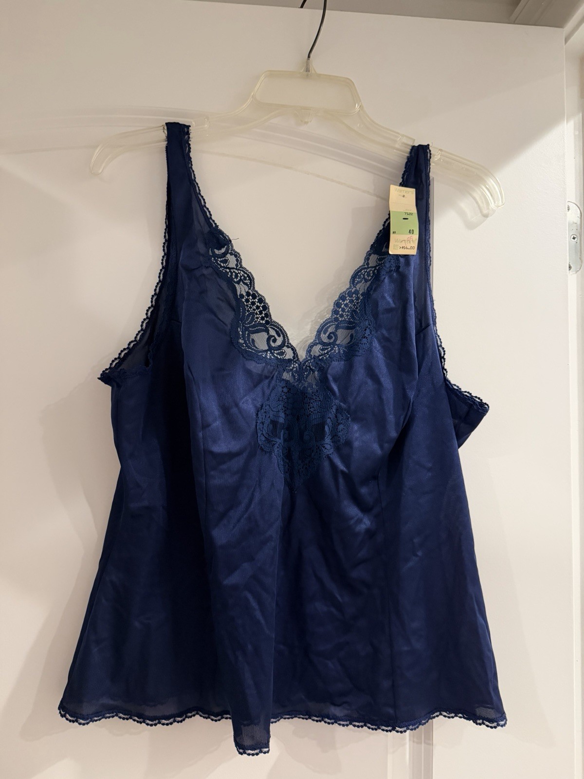Vintage Vanity Warners Size 40 Blue Nylon Camisole with Lace Trim