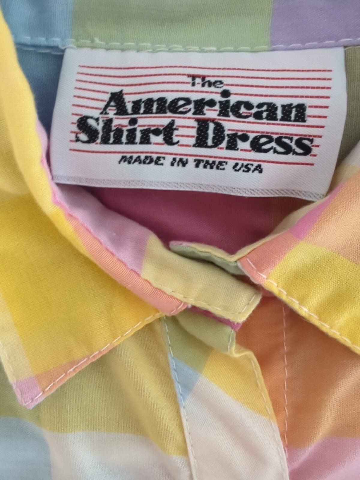 Vintage The American Shirt Dress Pastel Plaid Shoulder Pads Mid Length Long…