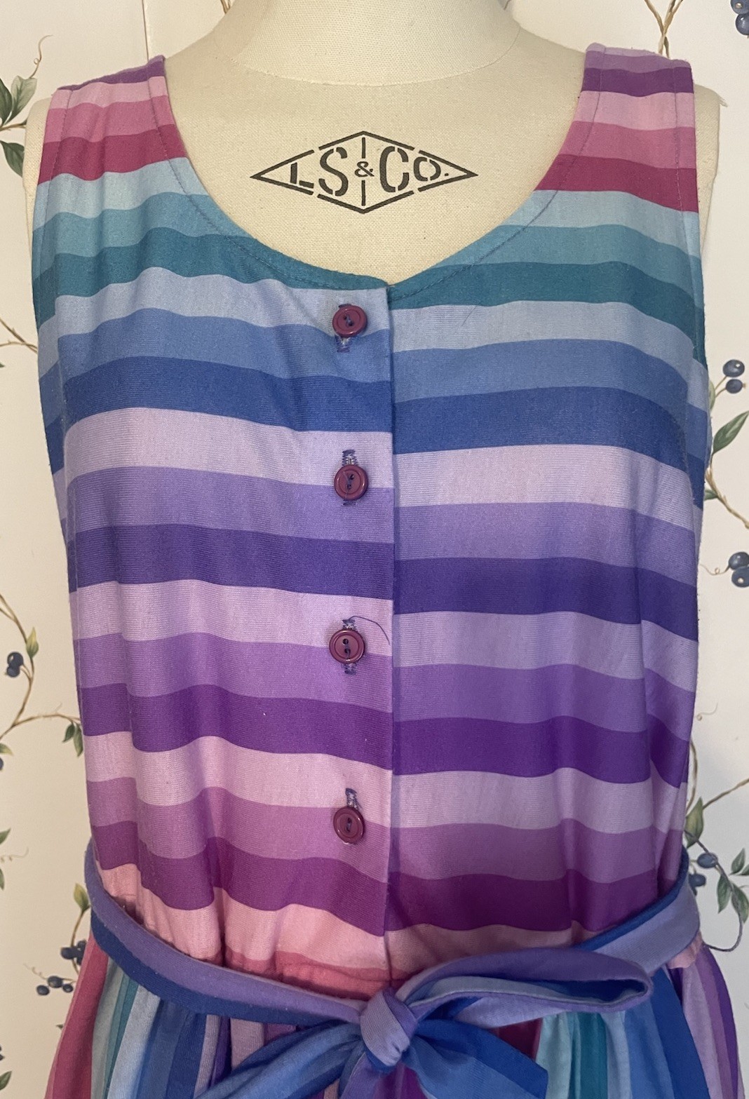 Lady Page Susan Page Vintage Dress Size 12 Striped Pastel Midi 80s Sun Sundress